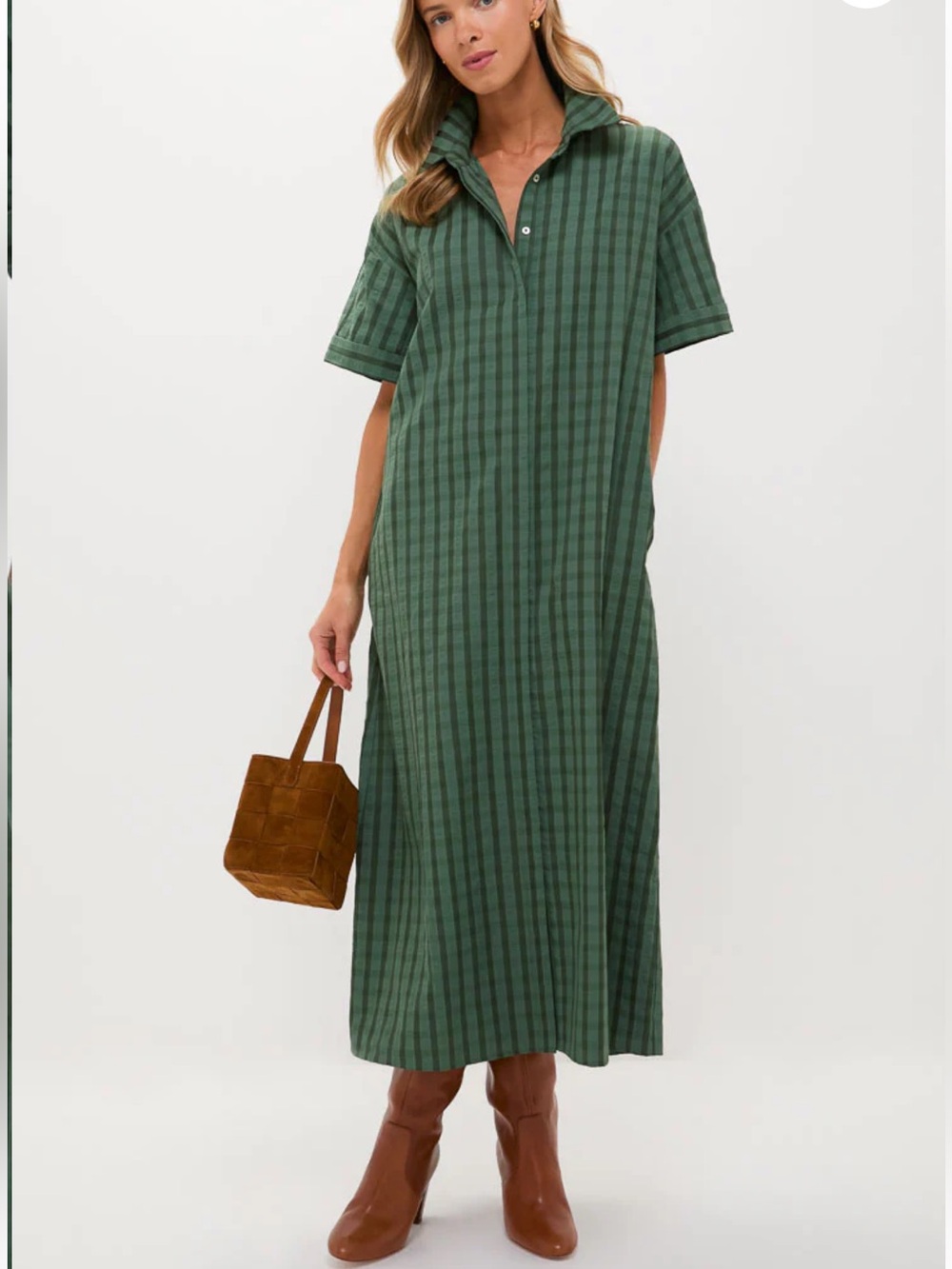 Tuckernuck POMANDER PLACE Dark Green Windowpane Seersucker Zacara Dress, XS S M